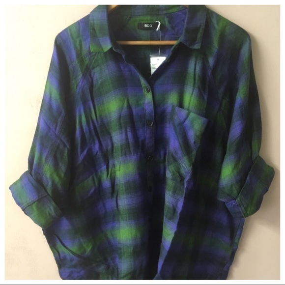BDG UO Brendan Drapey Flannel Button Down Top - Picture 3 of 5